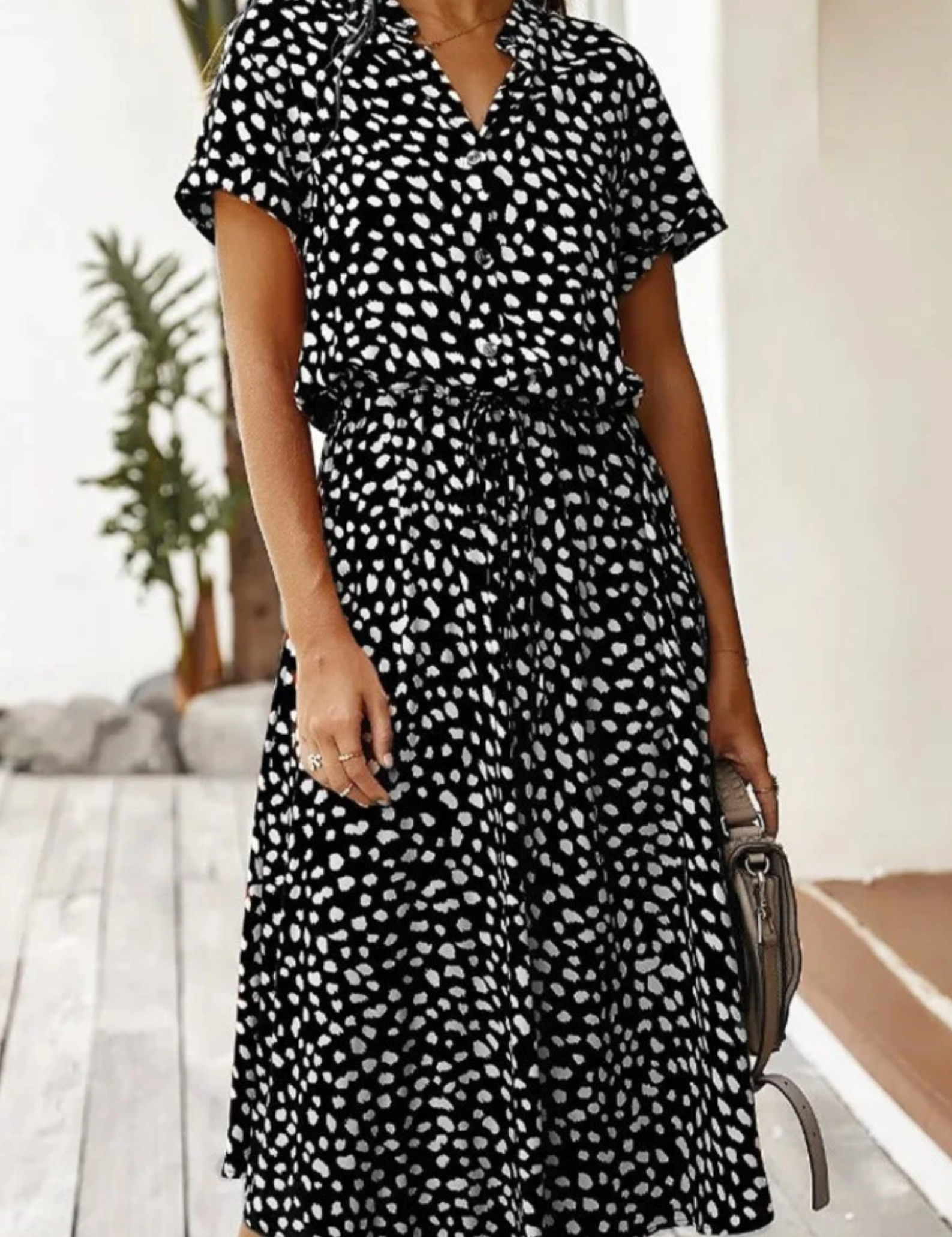 Claudette Fontainebleau | Spotted Print Button-Down Midi Dress