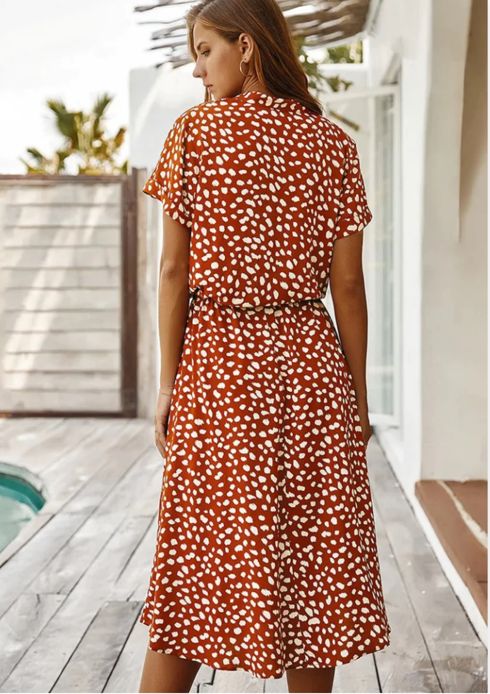 Claudette Fontainebleau | Spotted Print Button-Down Midi Dress