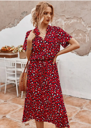 Claudette Fontainebleau | Spotted Print Button-Down Midi Dress