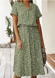 Claudette Fontainebleau | Spotted Print Button-Down Midi Dress