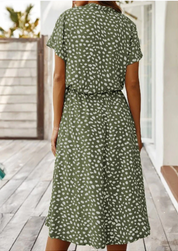 Claudette Fontainebleau | Spotted Print Button-Down Midi Dress