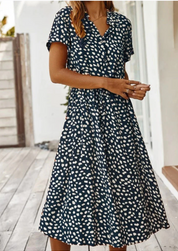 Claudette Fontainebleau | Spotted Print Button-Down Midi Dress