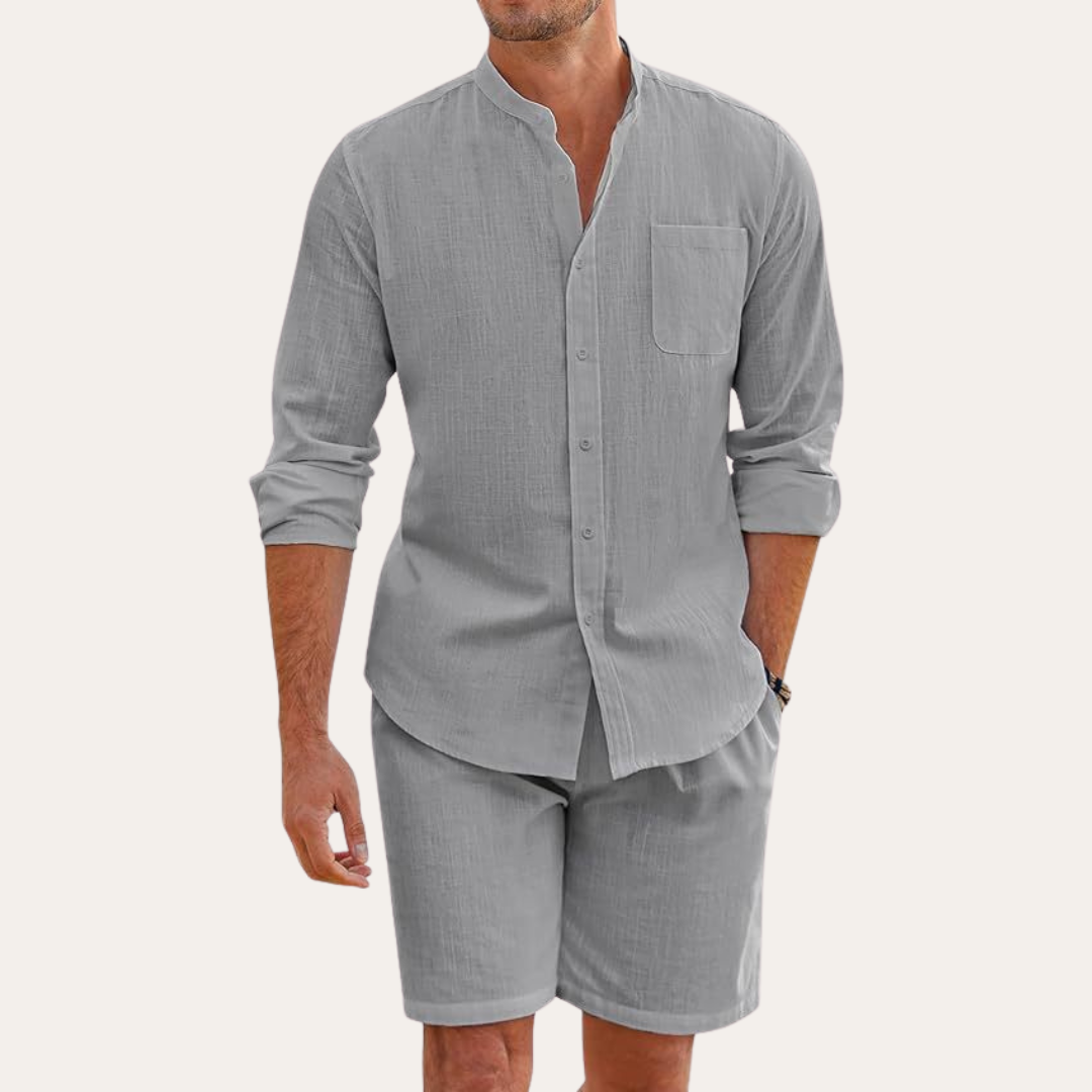 Ethan Calloway | Casual Linen Shirt & Shorts Set For Men
