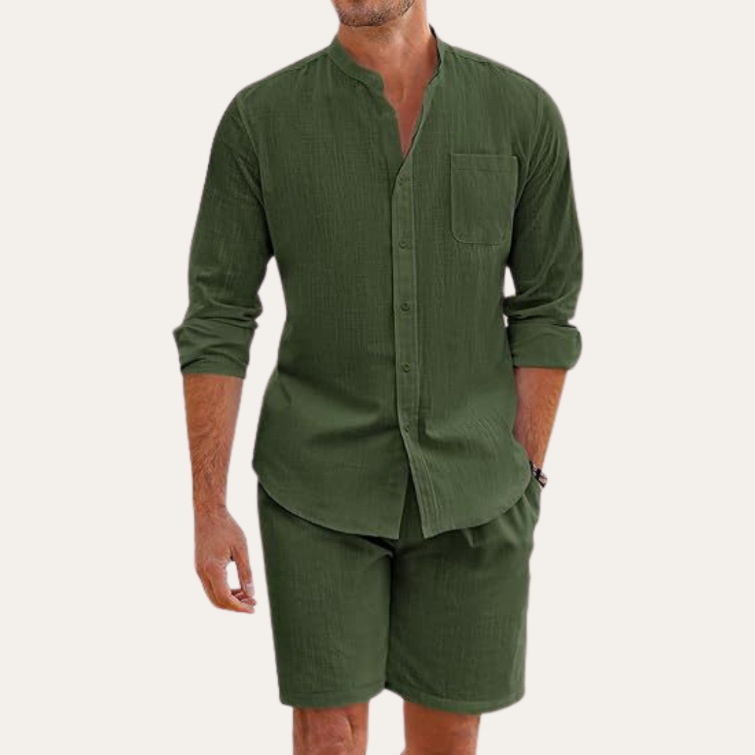 Ethan Calloway | Casual Linen Shirt & Shorts Set For Men