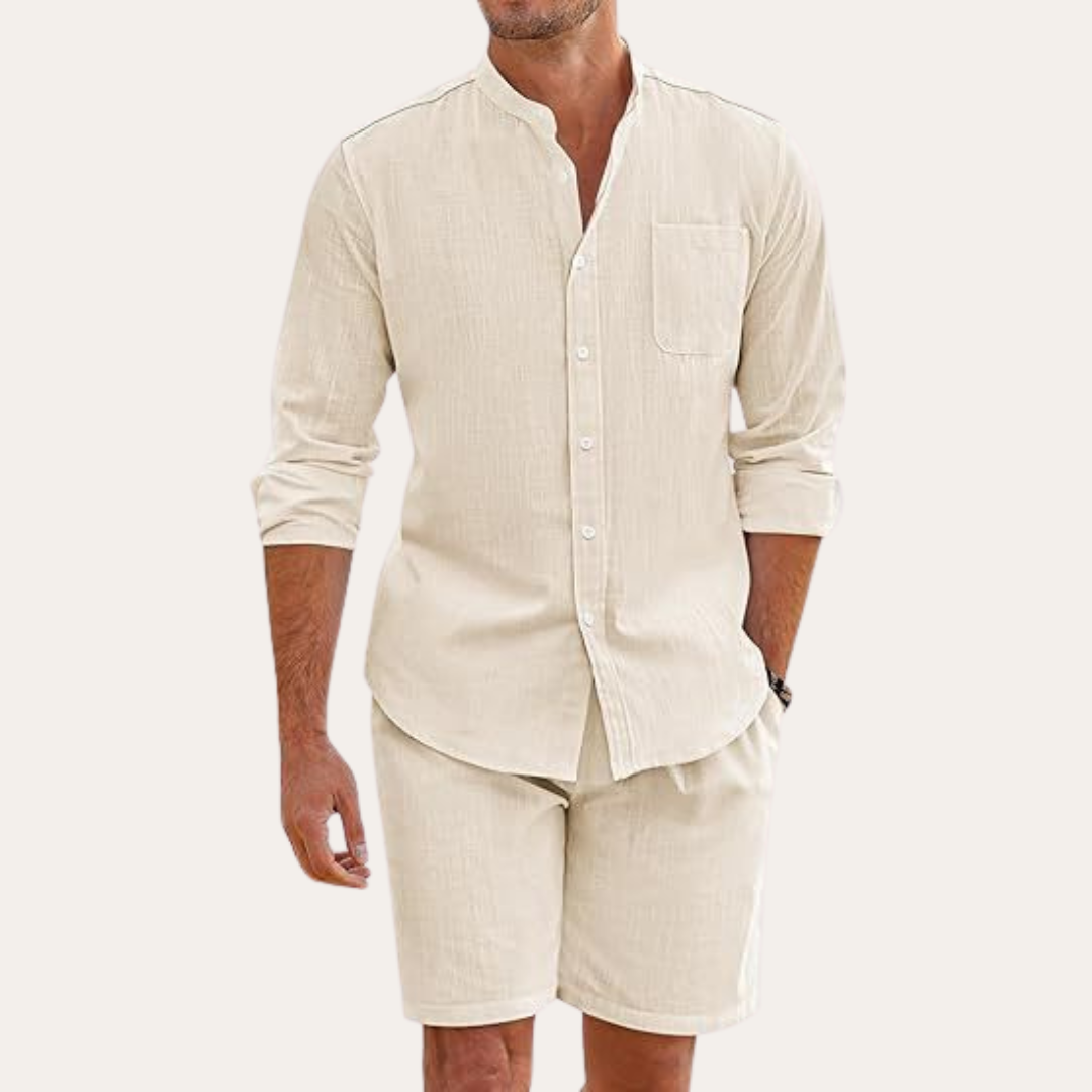 Ethan Calloway | Casual Linen Shirt & Shorts Set For Men