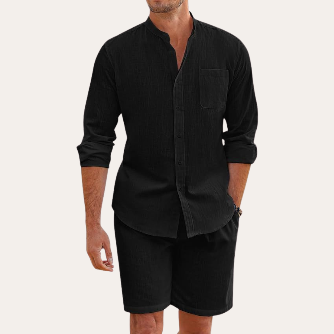 Ethan Calloway | Casual Linen Shirt & Shorts Set For Men