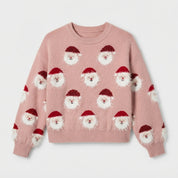 Merry Mitten | Pink Santa Face Print Christmas Sweater For Women