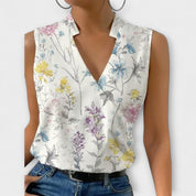 Elspeth Montford | White Satin Sleeveless V-Neck Blouse