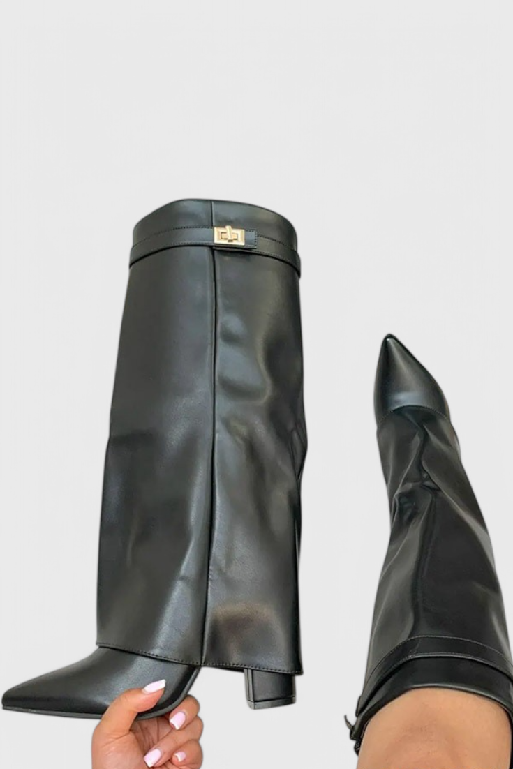 Isolde Farnsworth | Cream Suede Fold-Over Knee-High Boots