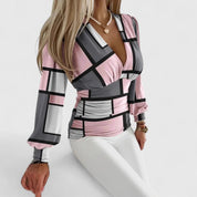 Genevra Blackthorn | Geometric Print Deep V-Neck Wrap Top