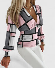 Genevra Blackthorn | Geometric Print Deep V-Neck Wrap Top