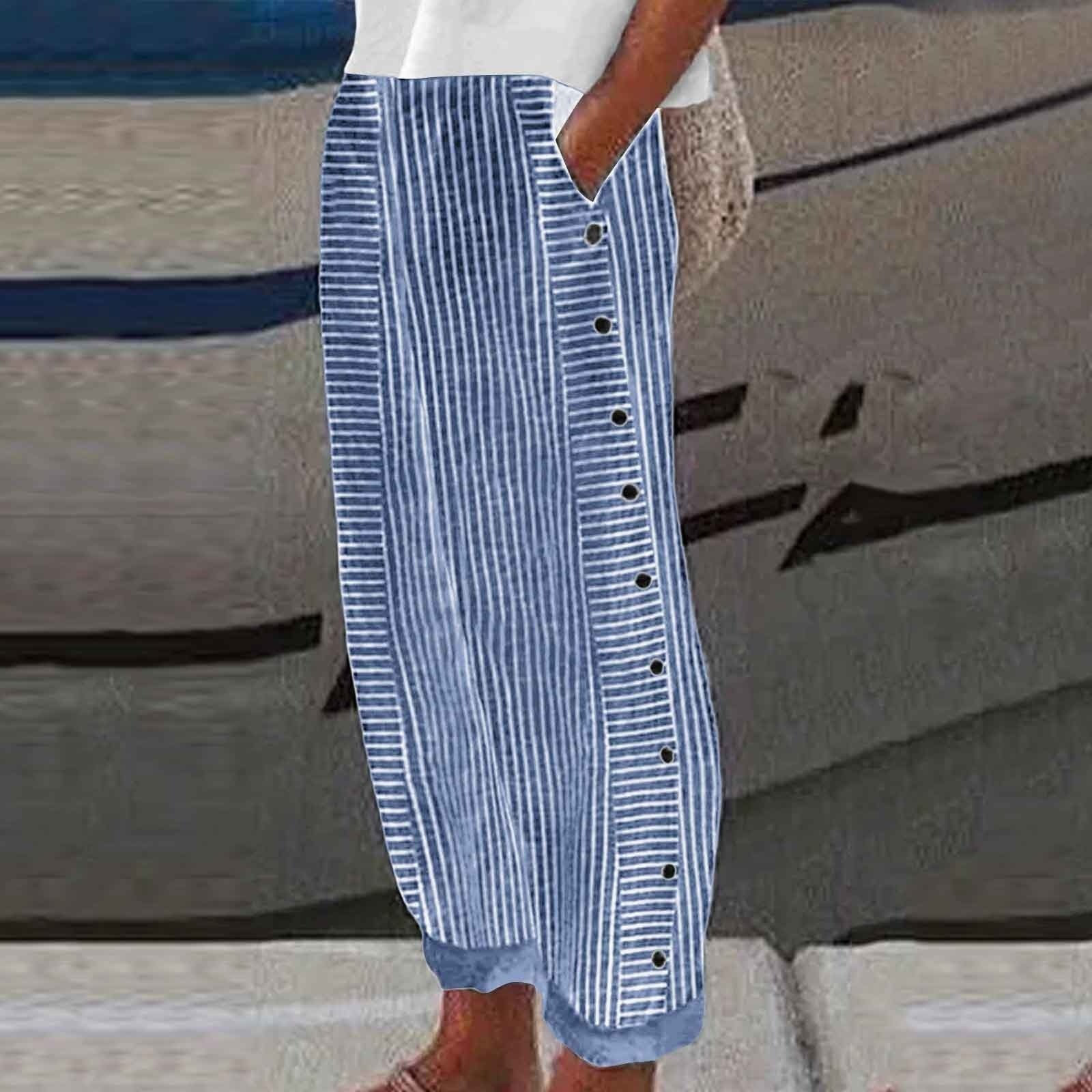 Vivienne Strandmore | Striped Linen-Cotton Button-Accent Trousers