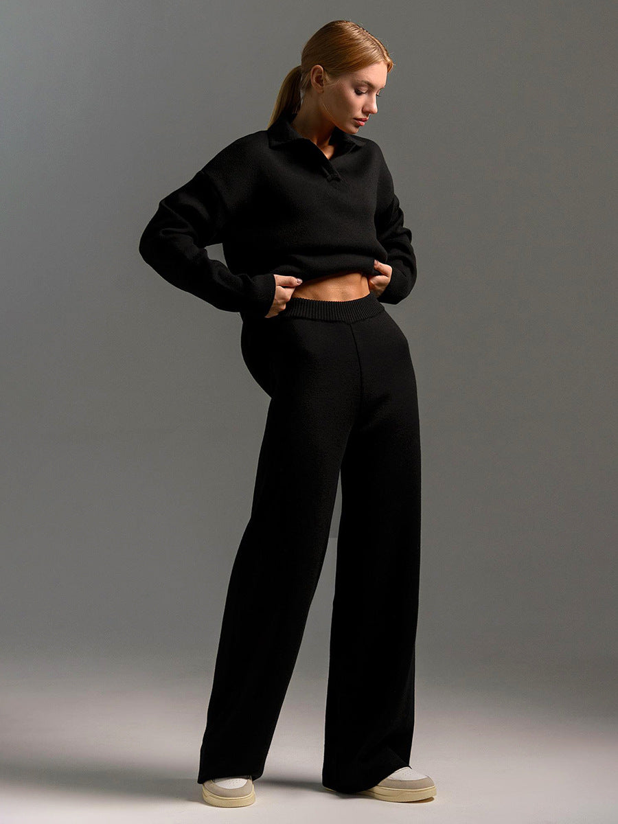 Renata Colbert | Black Wide-Leg Two-Piece Knit Set