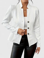 Eloise Vanthorpe | White Cable-Texture Button-Front Blazer