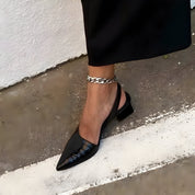 Celestine Duvarre | Black Patent Pointed-Toe Slingback Heels