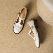 Blanche Devereaux | Leather T-Strap Mary Jane Shoes with Brogue Detail