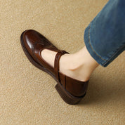 Blanche Devereaux | Leather T-Strap Mary Jane Shoes with Brogue Detail