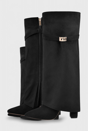 Isolde Farnsworth | Cream Suede Fold-Over Knee-High Boots