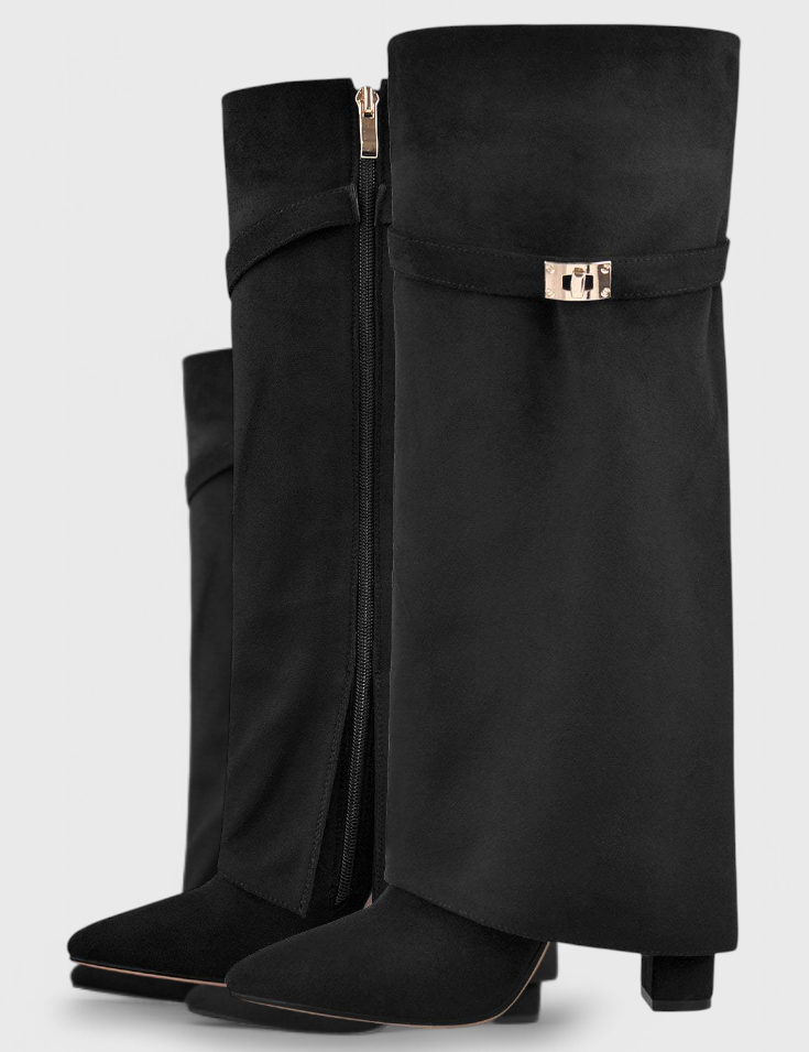 Isolde Farnsworth | Cream Suede Fold-Over Knee-High Boots