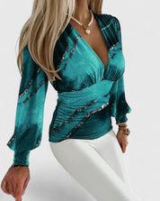 Genevra Blackthorn | Geometric Print Deep V-Neck Wrap Top