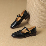 Blanche Devereaux | Leather T-Strap Mary Jane Shoes with Brogue Detail