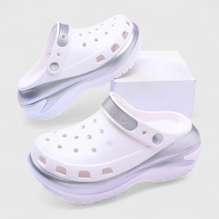 Sylvette Beauclaire | Platform Clog Sandals in Rose Gold & Cream