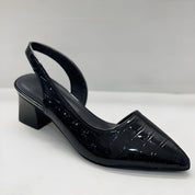 Celestine Duvarre | Black Patent Pointed-Toe Slingback Heels