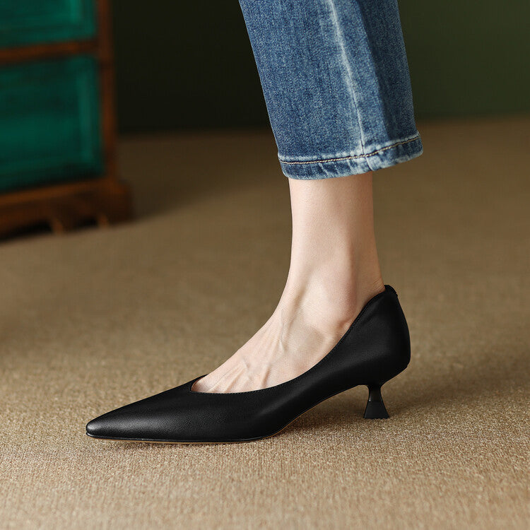 Camille Vossrenne | Nude Pointed Toe Kitten Heel Pumps