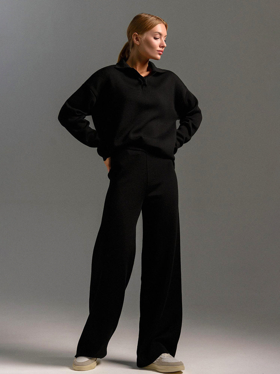 Renata Colbert | Black Wide-Leg Two-Piece Knit Set