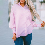 Eloise Vanbright | Oversized Blue Striped Button-Down Shirt with Smocked Cuffs