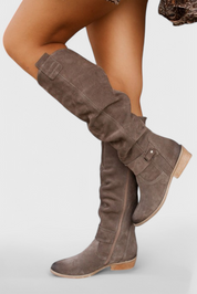 Harriet Voclaine | Tan Suede Knee-High Riding Boots