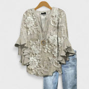 Olivia Baker | Light Blue Floral Ruffle Sleeve Blouse For Women
