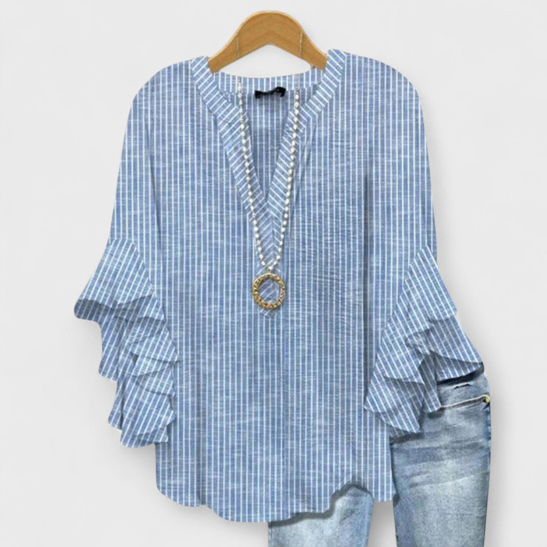 Olivia Baker | Light Blue Floral Ruffle Sleeve Blouse For Women