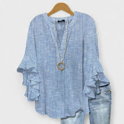 Olivia Baker | Light Blue Floral Ruffle Sleeve Blouse For Women