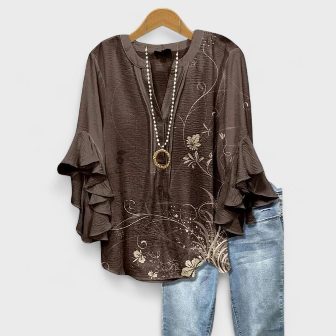 Olivia Baker | Light Blue Floral Ruffle Sleeve Blouse For Women