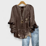 Olivia Baker | Light Blue Floral Ruffle Sleeve Blouse For Women