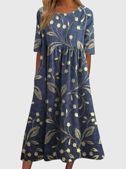 Rowena Beauclaire | Blue Floral Midi Dress with Half Sleeves