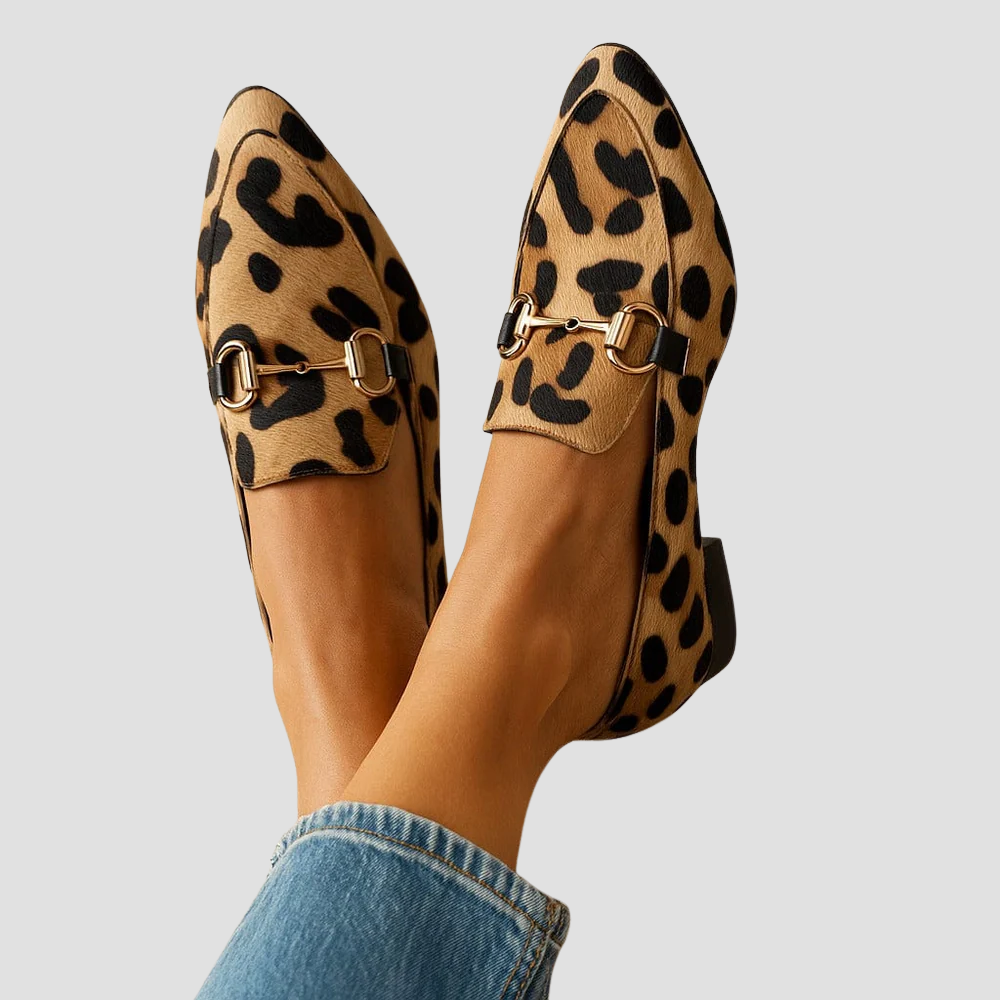 Camille Renard | Leopard Print Orthopedic Loafers with Gold Bit Detail