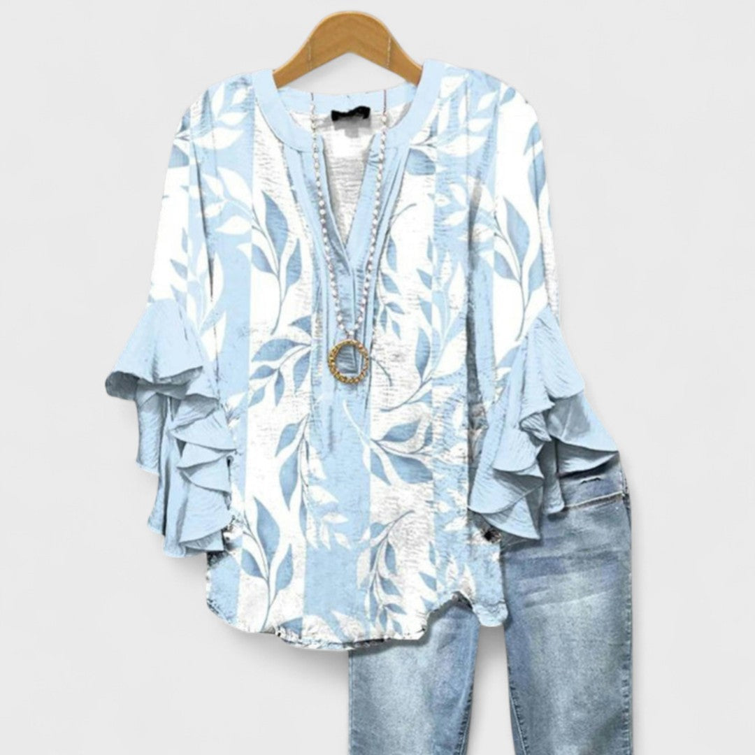 Olivia Baker | Light Blue Floral Ruffle Sleeve Blouse For Women