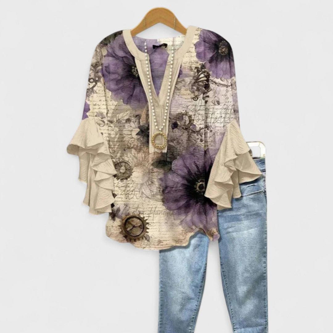 Olivia Baker | Light Blue Floral Ruffle Sleeve Blouse For Women