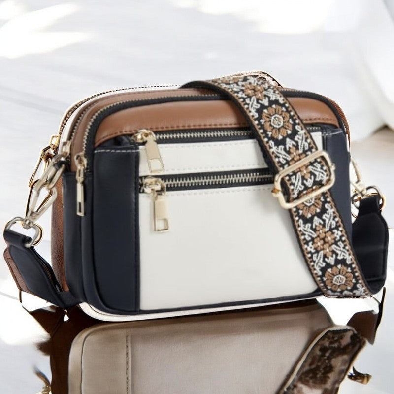 Henriette Beausoleil | White Leather Crossbody Bag with Floral Strap