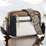 Henriette Beausoleil | White Leather Crossbody Bag with Floral Strap
