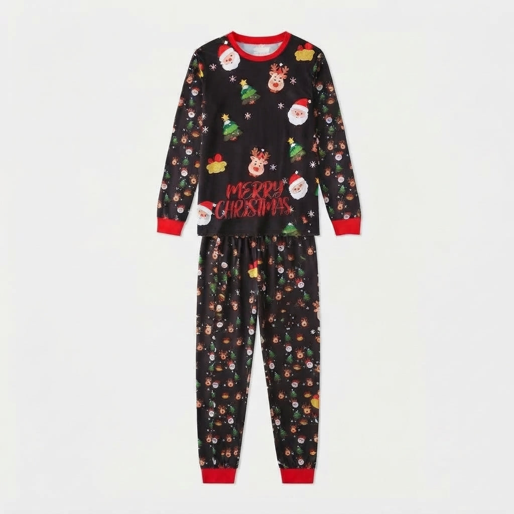 PineCheerBlackSantaPrintChristmasPajamasForFamily.jpg