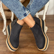Elara Pembrooke | Tan Platform Wedge Ankle Boots with Side Zipper