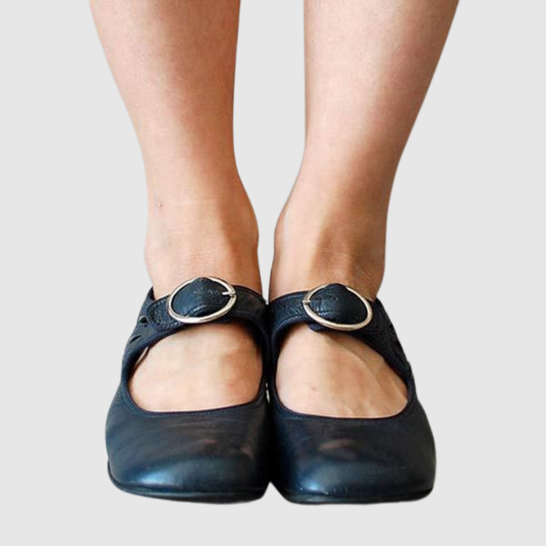 Anastasia Delcourt | Black Leather Mary Jane Low Heel Shoes