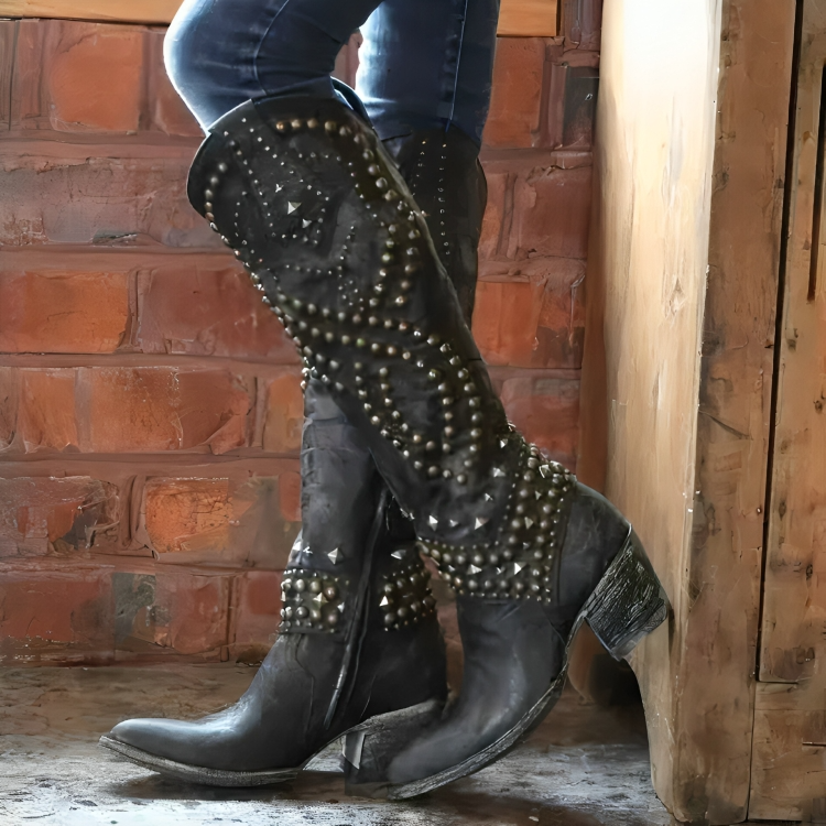Serena Blackwell | Purple Studded Knee-High Western Boots