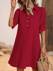 Cecile Wrenthorpe | Black Button-Down Shirt Dress with 3/4 Sleeves