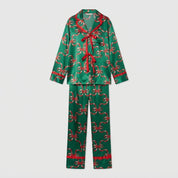 Ribbon Cheer | Green Bow Print Christmas Pyjamas For Women