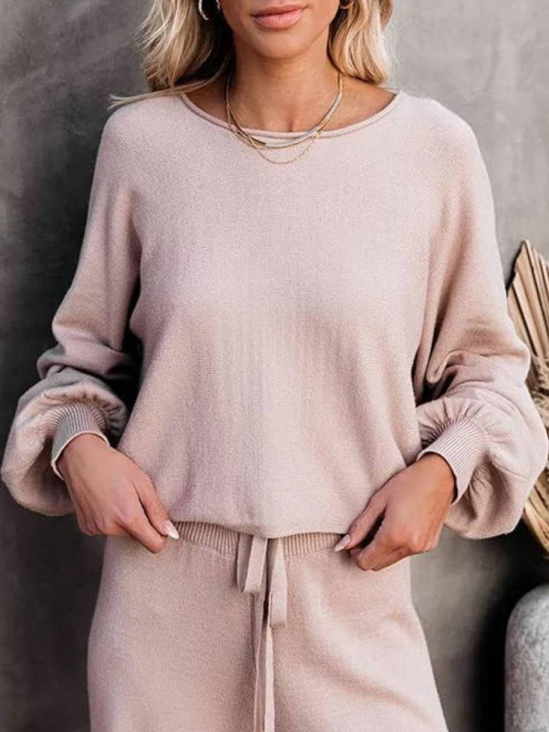 Elaine Vauclair | Cropped Sweatshirt & Wide-Leg Pants Lounge Set in Camel