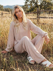 Elaine Vauclair | Cropped Sweatshirt & Wide-Leg Pants Lounge Set in Camel